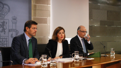 Los exministros Rafael Catalá, Soraya Sáenz de Santamaría y Cristóbal Montoro. Los exministros Rafael Catalá, Soraya Sáenz de Santamaría y Cristóbal Montoro.