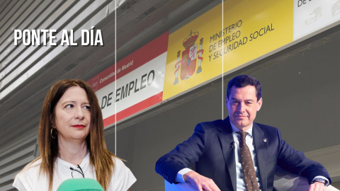 Leire Díez y Juan Manuel Moreno Bonilla con una oficina del SEPE de fondo. Leire Díez y Juan Manuel Moreno Bonilla con una oficina del SEPE de fondo.