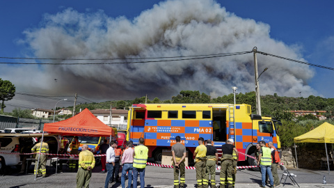 Vista del puesto de mando este martes en Mombentrán (Ávila).