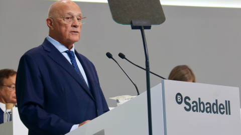 Josep Oliu, president del Banc Sabadell, en la junta d'accionistes d'aquest dimecres. 06/08/2025 Josep Oliu, president del Banc Sabadell, en la junta d'accionistes d'aquest dimecres.