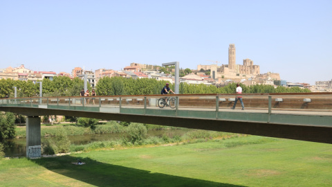 La canalització del riu Segre, a Lleida, en una imatge d'aquest diumenge.