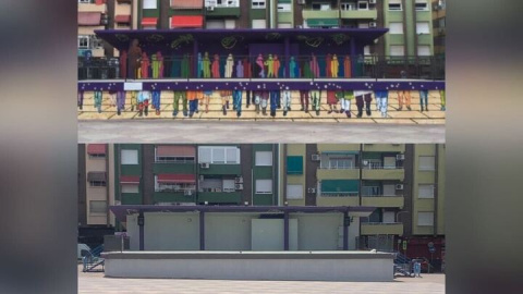 048d5909-7489-4b84-bef3-71cfda7bdb5a_720 Foto del mural antes de ser borrado (arriba) y después (abajo).