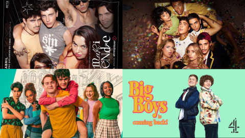 Carteles promocionales de las series 'Mariliendre', 'Impostura', 'Heartstopper' y 'Big Boys'.