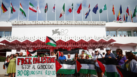Protesta por la guerra en Gaza en el el Festival de Venecia.