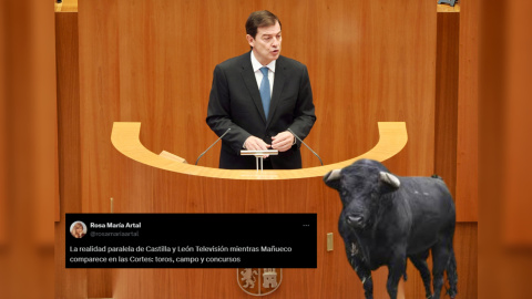 El presidente de la Junta de Castilla y León, Alfonso Fernández Mañueco, junto a un toro.