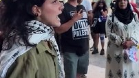 Detención en Alemania de una activista propalestina Una activista alemana es detenida por pronunciar el lema "Desde el río hasta el mar, Palestina será libre" a mediados de agosto de 2017. Vídeo de Ryad Aref (@ryad.aref)