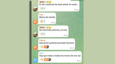 c3 Captura de pantalla de los mensajes publicados en el chat de Alvise Pérez en Telegram.