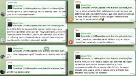 Mensajes Telegram Alvise 1 Captura de pantalla de mensajes publicados en el chat de Alvise Pérez en Telegram.
