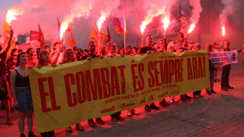 Un moment de la manifestació de l'esquerra independentista a Barcelona aquest 11 de setembre de 2025.
