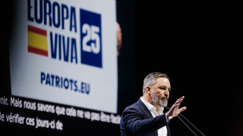 El presidente de VOX, Santiago Abascal, interviene durante el acto político de VOX ‘Europa Viva 2025’, en el Palacio de Vistalegre, a 14 de septiembre de 2025, en Madrid (España). El presidente de VOX, Santiago Abascal, interviene durante el acto político de VOX ‘Europa Viva 2025’, en el Palacio de Vistalegre, a 14 de septiembre de 2025, en Madrid (España).