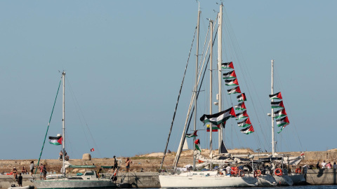 Flotilla Gaza Barcos de la Flotilla Global Sumud antes de su salida del puerto de Bizerta, en el norte de Túnez.