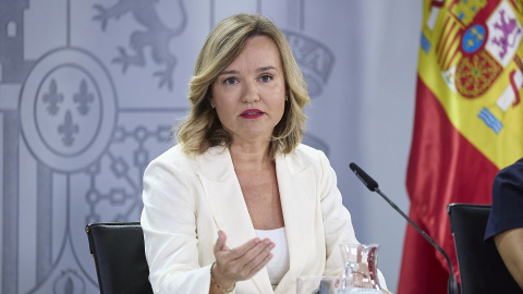 La ministra Portavoz, Pilar Alegría, durante una rueda de prensa posterior a la reunión del Consejo de Ministros, en el Palacio de la Moncloa, a 16 de septiembre
