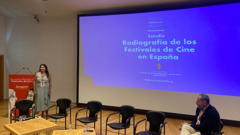 Presentación del informe (Pantalla digital) Presentación del informe 'Radiografía de los Festivales de Cine en España'.