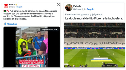 Reacciones en las redes al veto en el Bernabeu a la bandera de Palestina.
