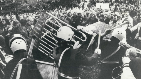 Imagen de archivo de las manifestaciones en Suecia contra el régimen franquista, tras las ejecuciones de septiembre de 1975.