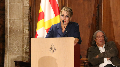 Emma Vilarasau, pregonera de la Mercè 2025, en un moment del seu discurs Emma Vilarasau, pregonera de la Mercè 2025, en un moment del seu discurs