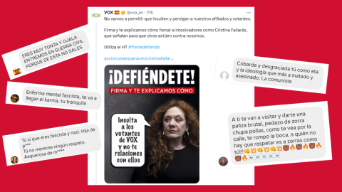 Montaje a partir de capturas de tuits y mensajes contra Cristina Fallarás