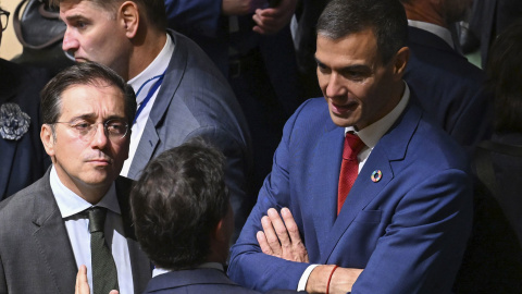 Pedro Sánchez y José Manuel Albares en la Asamblea General de la ONU, en Nueva York.
