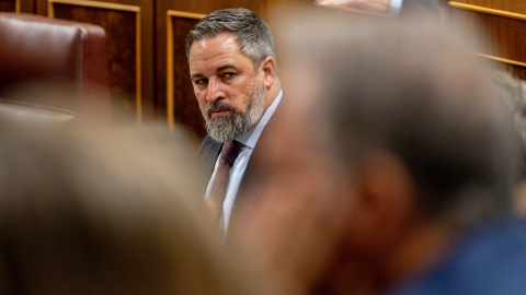 El presidente de VOX, Santiago Abascal, durante una sesión de control en el Gobierno, en el Congreso de los Diputados, a 24 de septiembre de 2025 El presidente de VOX, Santiago Abascal, durante una sesión de control en el Gobierno, en el Congreso de los Diputados, a 24 de septiembre de 2025.