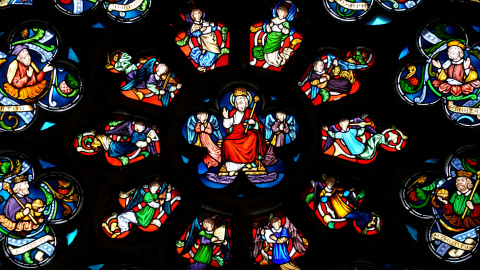 Detalle de un rosetón de la Catedral Gótica de Amberes.