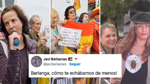 Manifestantes convocados por Hazte Oír en las inmediaciones de los juzgados de Plaza Castilla.