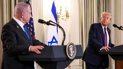 Netanyahu y Donald Trump Bejamin Netanyahu y Donald Trump dan una rueda de prensa en la Casa Blanca.