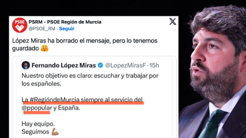 lopezmiras El PSOE murciano muestra el tuit publicado y después borrado por López Miras.