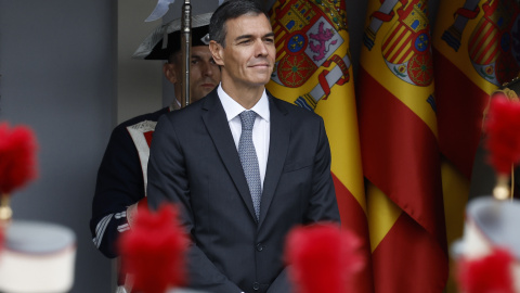 Pedro Sanchez El presidente del Gobierno, Pedro Sánchez, durante el desfile de la Fiesta Nacional.