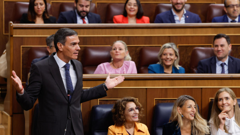 El presidente del Gobierno, Pedro Sánchez, interviene en la sesión del control al ejecutivo celebrada este miércoles.