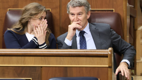 La portavoz del grupo popular en el congreso, Ester Muñoz, y el presidente del PP, Alberto Núñez Feijóo, durante una sesión de control al Gobierno, en el Congreso, a 15 de octubre de 2025 La portavoz del grupo popular en el congreso, Ester Muñoz, y el presidente del PP, Alberto Núñez Feijóo, durante una sesión de control al Gobierno, en el Congreso, a 15 de octubre de 2025.