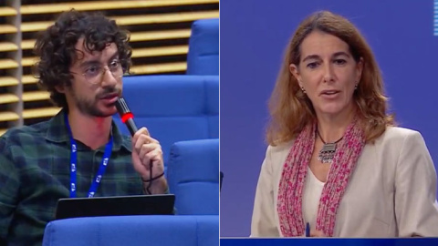 Un periodista pregunta sobre la reconstrucción de Gaza a la portavoz de la Comisión Europea.