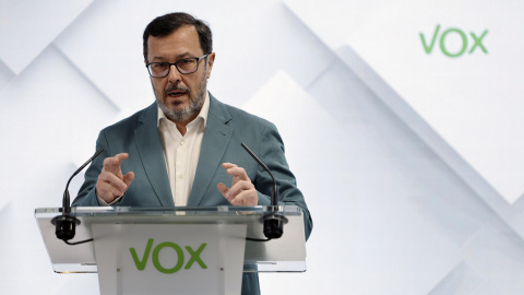 El portavoz de Vox, José Antonio Fúster durante la rueda de prensa posterior al Comité Ejecutivo Nacional de la formación, este lunes en Madrid. El portavoz de Vox, José Antonio Fúster durante la rueda de prensa posterior al Comité Ejecutivo Nacional de la formación, este lunes en Madrid. EFE/ Mariscal
