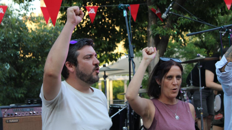 Carolina Cordero y Álvaro Aguilera. Candidata a Coordinadora de IU Madrid encabezando la lista de 'IU es su militancia. Unidad dentro, ganar fuera' en la II Asamblea Regional de IU Madrid y Coordinador General de IU Madrid saliente.