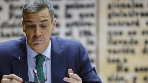 El presidente del Gobierno, Pedro Sánchez, durante su comparecencia ante la comisión de investigación del 'caso Koldo'.