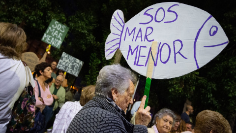 Manifestantes durante la manifestación por el Mar Menor en Cartagena (Archivo).