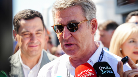 Foto de archivo del presidente del PP, Alberto Núñez Feijoó, durante el Gran Premio de Motociclismo de Jerez.