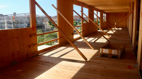 Obres a l'edifici d'habitatges cooperatius El Cairó, a Granollers.