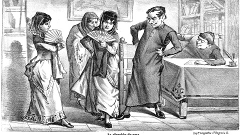 agresiones sexuales curas Ilustración crítica con los curas y la Iglesia publicada en el diario El Clarín.