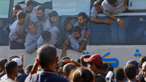 Presos palestinos Presos palestinos liberados en el intercambio de prisioneros durante al alto el fuego.