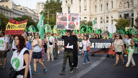Foto de archivo de manifestantes antitaurinos por la Misión Abolición 2025. Foto de archivo de manifestantes antitaurinos por la Misión Abolición 2025.