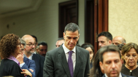 El presidente del Gobierno, Pedro Sánchez, asiste a la presentación de la serie de ficción 'Anatomía de un instante', en el Congreso de los Diputados.