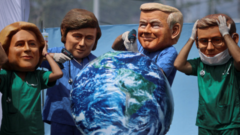 Caricaturas de líderes mundiales durante una protesta de Oxfam en la COP30, a 20 de noviembre de 2025, en Belém (Brasil). Caricaturas de líderes mundiales durante una protesta de Oxfam en la COP30, a 20 de noviembre de 2025, en Belém (Brasil).