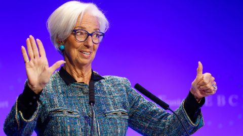 La presidenta del BCE, Christine Lagarde, en una conferencia en Fráncfort.