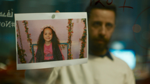 La foto de la pequeña Hind Rajab en un fotograma de la película.