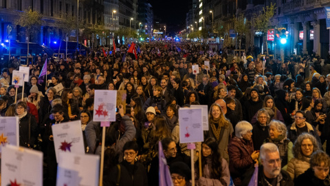 Cientos de manifestantes durante una concentración por el 25N en Barcelona.