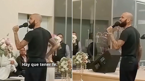 Dani Alves, como predicador en una iglesia de Girona. Dani Alves, como predicador en una iglesia de Girona.