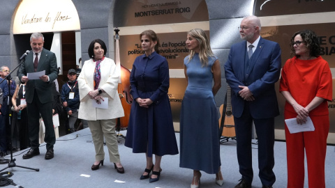 Acte d'inauguració del pavelló de Barcelona a la FIL de Guadalajara, amb Jaume Collboni, Yolanda Díaz i la consellera Mònica Hernández.