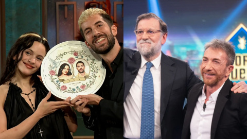 Montaje de Rosalía en 'La Revuelta' y Mariano Rajoy en 'El Hormiguero'