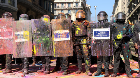 Cordó policial de la manifestació de l'esquerra independentista contra la concentració del sindicat Jusapol el 2018