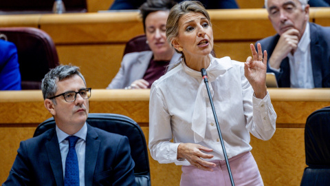 Yolanda Díaz interviene durante una sesión en el Senado.